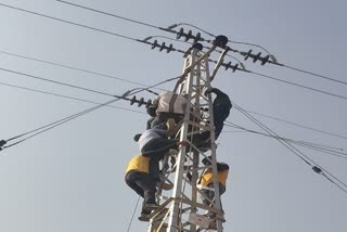 Labour climbed atop electric pole in jodhpur