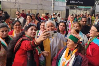 Mahila Congress workers take selfies with FM Nirmala Sitharaman in Shimla