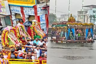 குடை பிடித்த வண்ணம் பக்தர்கள் தரிசனம்