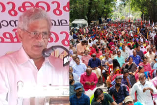 sitaram yechuri  arif mohammad khan  sitaram yechuri on governor  ldf raj bhavan march  Raj Bhavn Marach  LDF  CPM March  വര്‍ണറെ വിമര്‍ശിച്ച് സീതാറാം യെച്ചൂരി  സീതാറാം യെച്ചൂരി  ഉന്നത വിദ്യാഭ്യാസ സംരക്ഷണ സമിതി  രാജ്ഭവൻ മാർച്ച്  ഇടതുമുന്നണി രാജ്‌ഭവന്‍ മാര്‍ച്ച്  സിപിഎം ജനറല്‍ സെക്രട്ടറി