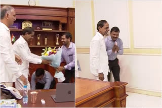 dh srinivasa rao touched his cm kcr feet in hyderabad