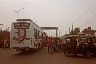 Traffic affected due to bus parked in road