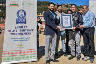 Tawang enters the Guinness Book of World Records by forming the 'largest helmet sentence'