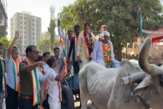 Congress candidate campaign rounds On bullock cart
