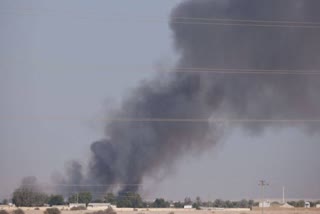 Fire sends smoke over Doha skyline during World Cup in Qatar