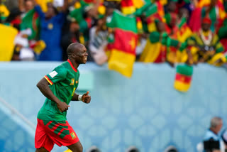 Aboubakar saves Cameroon in 3-3 tie with Serbia at World Cup. Cameroon's Vincent Aboubakar celebrates after scoring his side's second goal during the World Cup group G soccer match between Cameroon and Serbia, at the Al Janoub Stadium in Al Wakrah, Qatar, Monday, Nov. 28, 2022. (AP Photo/Frank Augstein)