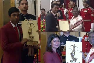 President Droupadi Murmu presents the arjuna award to chess player R Praggnanandhaa