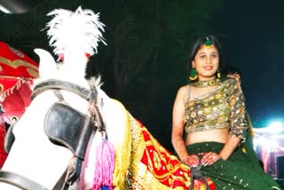 bride riding horse before her wedding