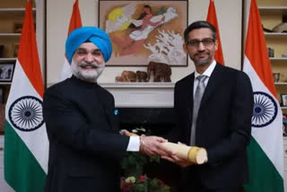 HANDS OVER PADMA BHUSHAN TO SUNDAR PICHAI