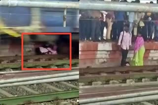 Kalaburagi  Karnataka  mother and son escaped moving goods train hit  accident while crossing the railway track  video of people escape from train accident  കൽബുർഗി  കർണാടക  അമ്മയും മകനും രക്ഷപ്പെട്ടത് തലനാരിഴക്ക്  ട്രാക്ക് മുറിച്ച് കടക്കുന്നതിനിടെ ട്രെയിൻ