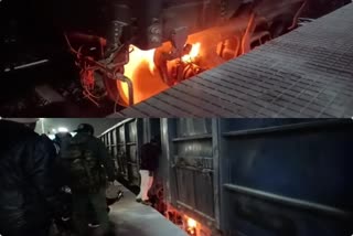 Goods train wheel caught fire at Koderma railway station