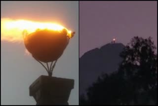 Lamp lit at the top of Sivaganga Hill