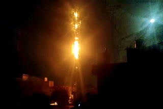 fire in mobile tower in sriganganagar