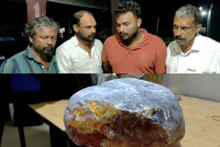 ambergris  Kollam  four people arrested with ambergris  തിമിംഗല ഛര്‍ദി  തിമിംഗല ഛര്‍ദിയുമായി നാല് പേര്‍ പിടിയില്‍  കൊല്ലം  കരവാളൂര്‍  പുനലൂര്‍