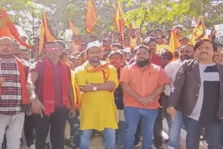 Bajrang Party protest against the picture of Hindu God on the wall in Rourkela