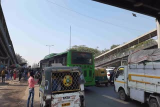 Metro station construction work in Sangam Vihar