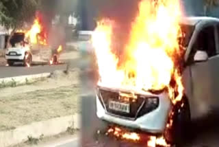 Close shave for driver as car catches fire
