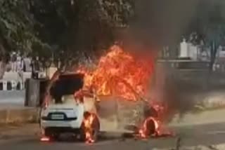 A sudden fire broke out in a moving car in Greater Noida, the driver saved his life by jumping