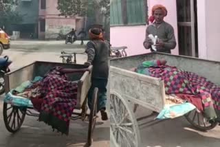 person-took-sick-child-to-hospital-on-handcart-in-uttarpradesh