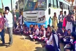 Protest by students blocking the bus