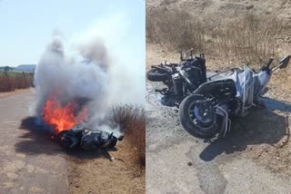 shivpuri electric scooty on road caught fire
