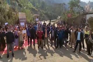 ISF protest at Jatinga Junction Point demanding compensation for land in Dima Hasao