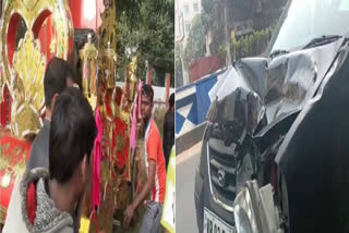 Reckless Car Hit Horse Cart in Red Road   ETV BHARAT