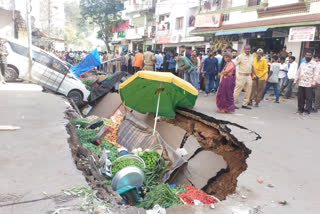 Collapsed drainage canal in Hyderabad