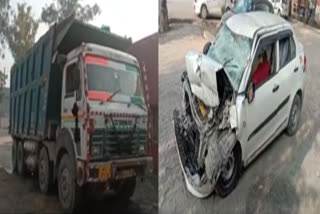Road accident in Sonipat Woman died in road accident in Sonipat Collision between car and dumper in Sonipat