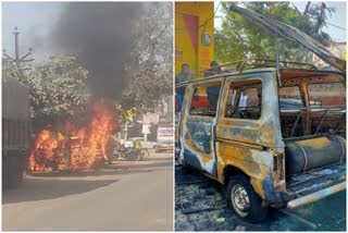 Fire broke Out in standing Van in Bharatpur