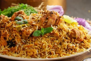 Vegetarian served chicken biriyani at restaurant in Indore