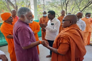 Abbot, devotees visit to Jnana Yogasram