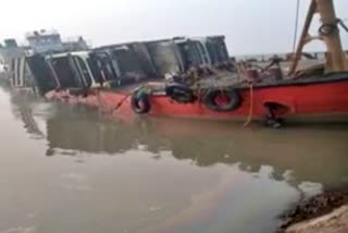 Cargo ship capsized in river Ganga in Katihar
