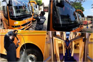 Ksrtc bus cleaning  kerala news  malayalam news  trivandrum ksrtc  ksrtc swift bus cleaning  trivandrum ksrtc Depot  Trivandrum ksrtc swift bus cleaning  കേരള വാർത്തകൾ  മലയാളം വാർത്തകൾ  കെഎസ്‌ആർടിസി  കെഎസ്‌ആർടിസി സ്വിഫ്‌റ്റ് ബസ് വൃത്തിയാക്കൽ  ആനവണ്ടികൾ  തിരുവനന്തപുരം കെഎസ്‌ആർടിസി ഡിപ്പോ  സ്വിഫ്‌റ്റ് ബസുകളെ കഴുകി വൃത്തിയാക്കുന്നു