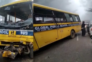 school bus accident in yamunanagar road accident in yamunanagar school bus and truck collision in yamunanagar