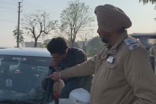 In Moga the police blocked and checked the vehicles