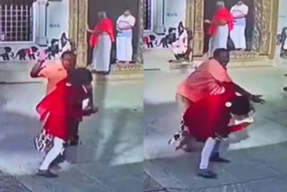 man beating woman in temple