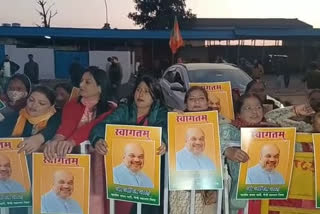 Workers gathered at Ranchi airport