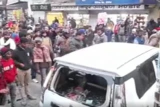 The damaged Wagon R car in Hardoi after the incident