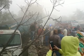 A huge crowd at the accident site in Rae Bareli district of UP.