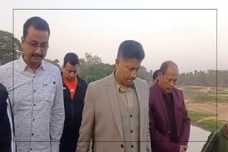 Minister Pijush Hazarika inspects embankment site at Raha