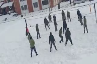 CRPF troops in the Shopian enjoying Volleyball on snow
