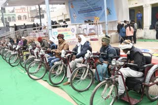 divyang get tricycles wheelchairs in bhind