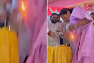 Narrow escape for MP Supriya Sule after her saree catches fire at event