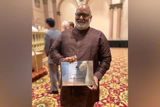 Music director MM Keeravani with the Best Music Core Award (Photo- ANI Twitter)