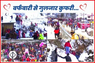 Tourists enjoying snowfall in Kufri