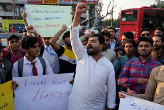 FILE - In this Friday, Nov. 18. 2022 file photo, member of an Islamic student group 'Islami Jamiat-e-Talaba' hold a demonstration against the releasing of '"Joyland" movie, in Lahore, Pakistan. The Pakistani movie and Oscar contender "Joyland" caused uproar last year for its depiction of a relationship between a married man and a trans woman, but it also shone a spotlight on the country's transgender community.Trans people are considered outcasts by many in Pakistan, despite some progress with a law protecting their rights and court rulings that allow them to choose a gender that is neither male nor female. (AP Photo/K.M. Chaudary, File)