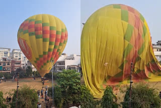 Hot air balloon suddenly lands in Sigra in Varanasi