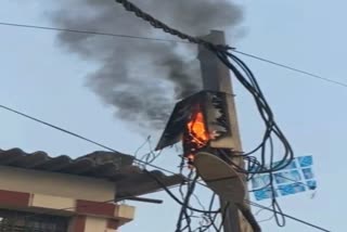 Electric pole fire during Bhagwat Katha jabalpur