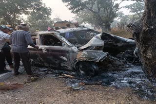 burnt alive after car hitting tree in Bilaspur